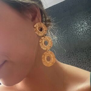 14k Yellow Gold Plated Unique Long Hang Earrings